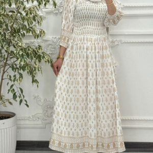 پیراهن بلند نخ کتان هندی 7260