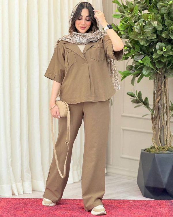 ست مانتو شلوار اسپرت کتان زنانه6100425 - Image 4