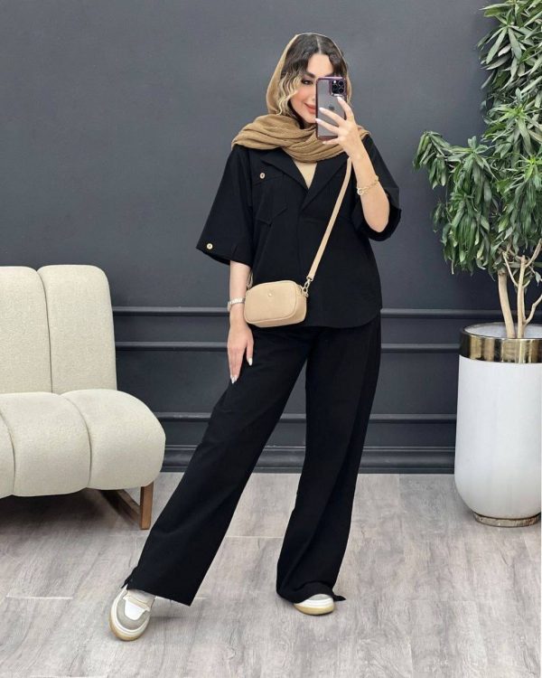ست مانتو شلوار اسپرت کتان زنانه6100425 - Image 2