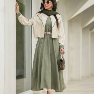 ست کت سارافان با کمربند کنفی