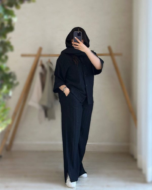 ست دوتیکه مانتو شلوار  زنانه و دخترانه سبک و بهاری مدل حانا 44397 - Image 5