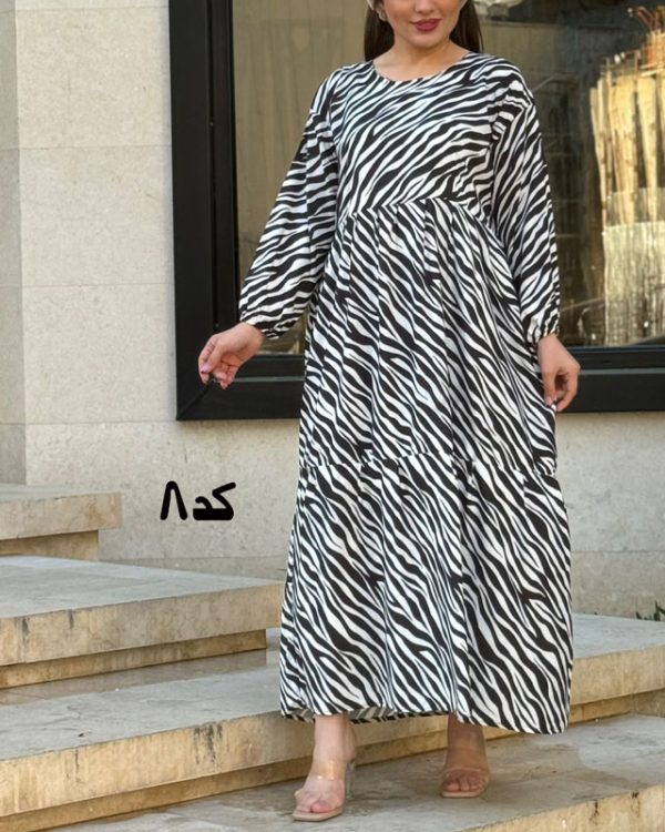 ساحلی پیراهن زنانه سیاه سفید فلور ضد چروک 7090 - Image 8