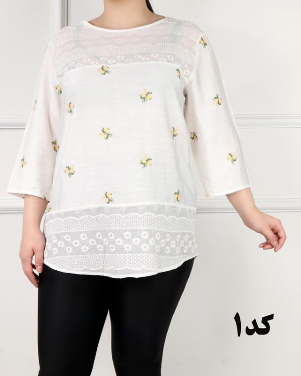 شومیز زنانه دخترانه سفید طرح بندی مناسب ست کردن 77769 - Image 3