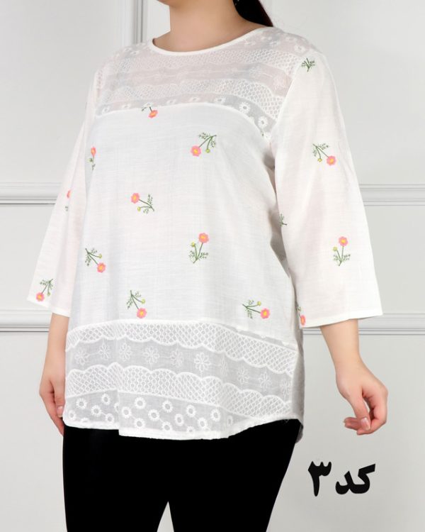 شومیز زنانه دخترانه سفید طرح بندی مناسب ست کردن 77769 - Image 5