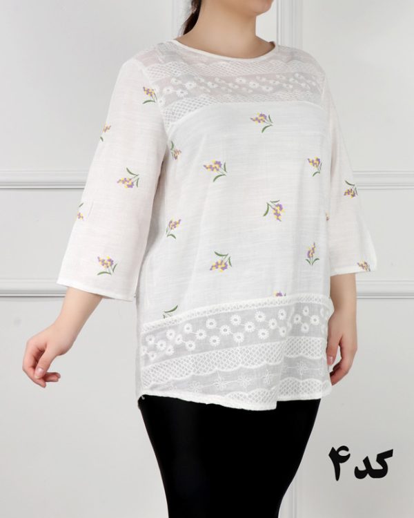 شومیز زنانه دخترانه سفید طرح بندی مناسب ست کردن 77769 - Image 4
