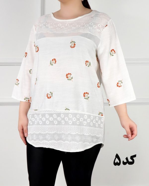 شومیز زنانه دخترانه سفید طرح بندی مناسب ست کردن 77769 - Image 6
