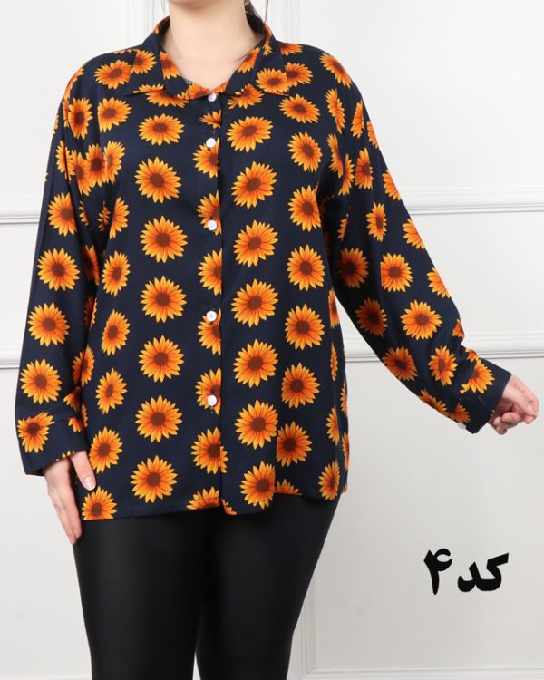مانتو شومیز جنس نخی پارچه آلمان طرح گل 8769 - Image 5
