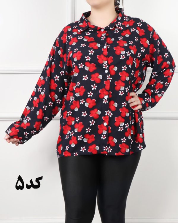 مانتو شومیز جنس نخی پارچه آلمان طرح گل 8769 - Image 6