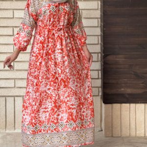 پیراهن زنانه ساحلی نخی بلند خنک رنگبندی2270