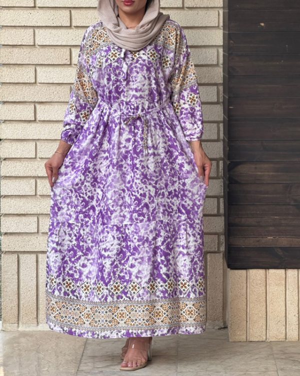پیراهن زنانه ساحلی نخی بلند خنک رنگبندی2270 - Image 6