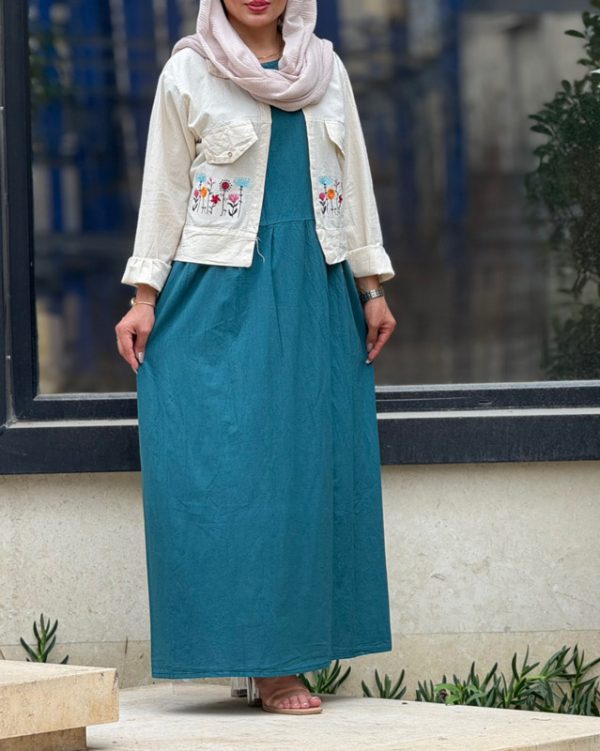 کت سارافون زنانه دخترانه شیک لنین طبیعی کالکشن تابستان72370 - Image 6
