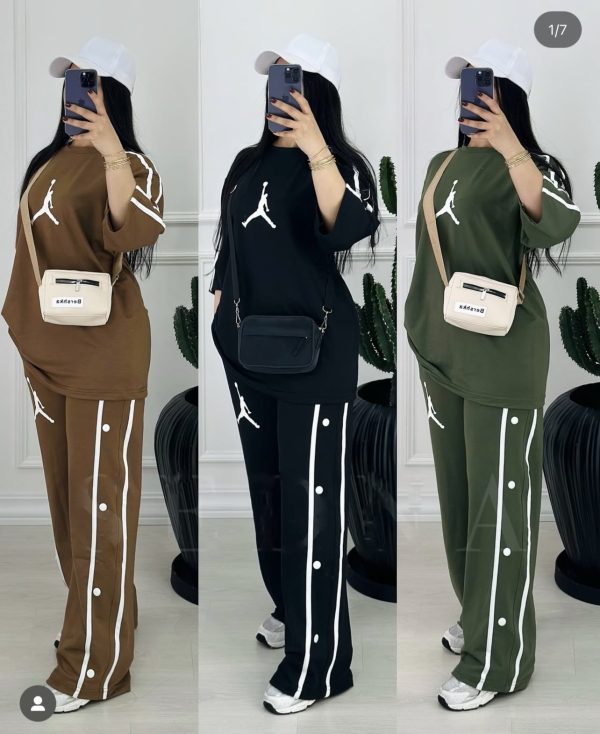ست زنانه تیشرت شلوار اسپرت جنس نخ پنبه