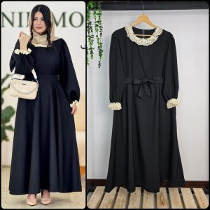 مانتو بلند زنانه و دخترانه پوشیده گیپور دوزی شده
