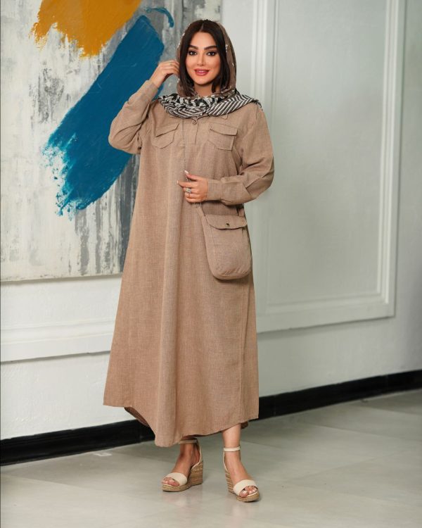 پیراهن کفتان زنانه و دخترانه همراه کیف 885625 - Image 2