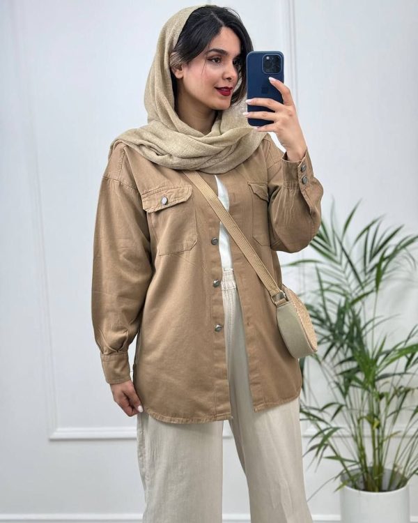 شومیز مانتویی زنانه مدل 434 | کتان ترک اصل، تنخور شیک، جیب کاربردی و فری سایز 275581 - Image 6