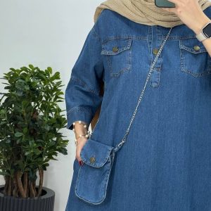 ست زنانه و دخترانه کفتان جین همراه کیف