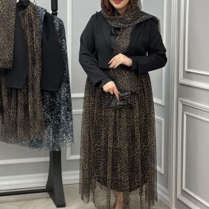 ست کت دامن و شال زنانه پلنگی ترند مناسب 36تا46مجلسی