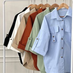 تونیک مانتویی کوتاه جیب صلیبی ساده و شیک 4485907