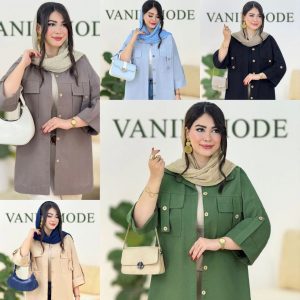 تونیک مانتویی کوتاه جیب صلیبی ساده و شیک