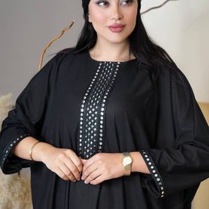 مانتو عبایی زنانه مشکی آینه کاری جدید 24778