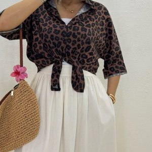 شومیز زنانه و دخترانه گره ای پلنگی