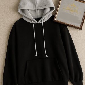 هودی اسپرت پسرانه و دخترانه مشکی کلاه طوسی 7070215