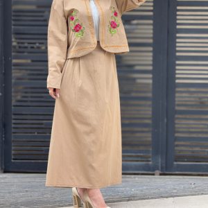 کت و دامن دخترانه و زنانه گلدوزی خاکی