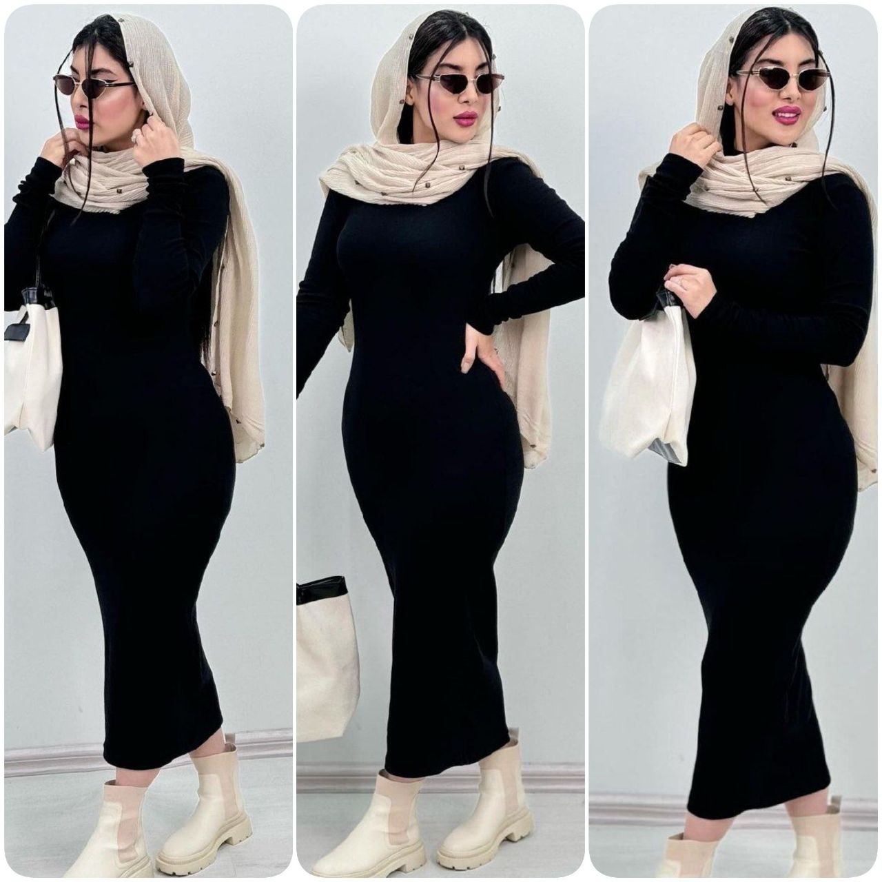 بافت زنانه ماکسی یقه اسکی زنانه دخترانه بلند فانریپ مشکی