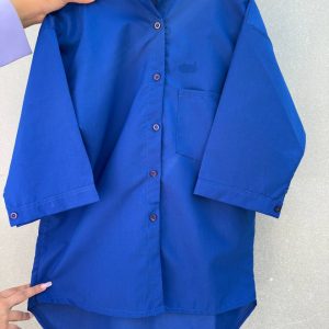 شومیز زنانه باکسی آبی نفتی hh707091