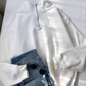 دورس اسپرت نیم زیپ ساده سفید