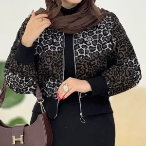 بامبر پلنگی زنانه کوتاه دخترانه شکلاتی و طوسی hh7095699