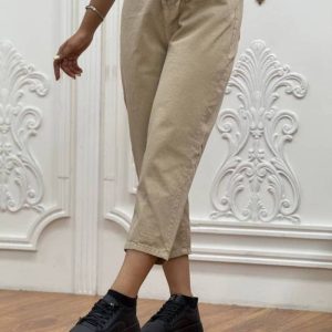 شلوار زنانه و دخترانه کتان کرم