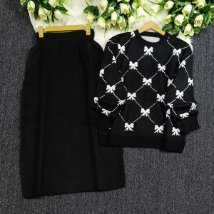 ست بلوز دامن بافت پاپیون در رنگبندیH397584