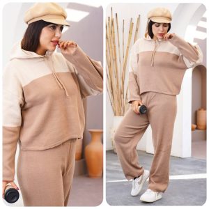 ست هودی کلاهدار و شلوار بافت