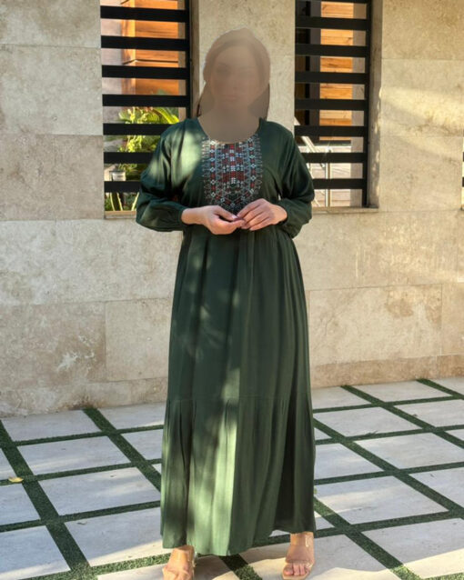 پیراهن زنانه بلند نخی ساحلی سبز 708139