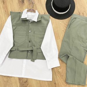 ست شومیز شلوار وست زنانه دخترانه داکرون کتان g2679