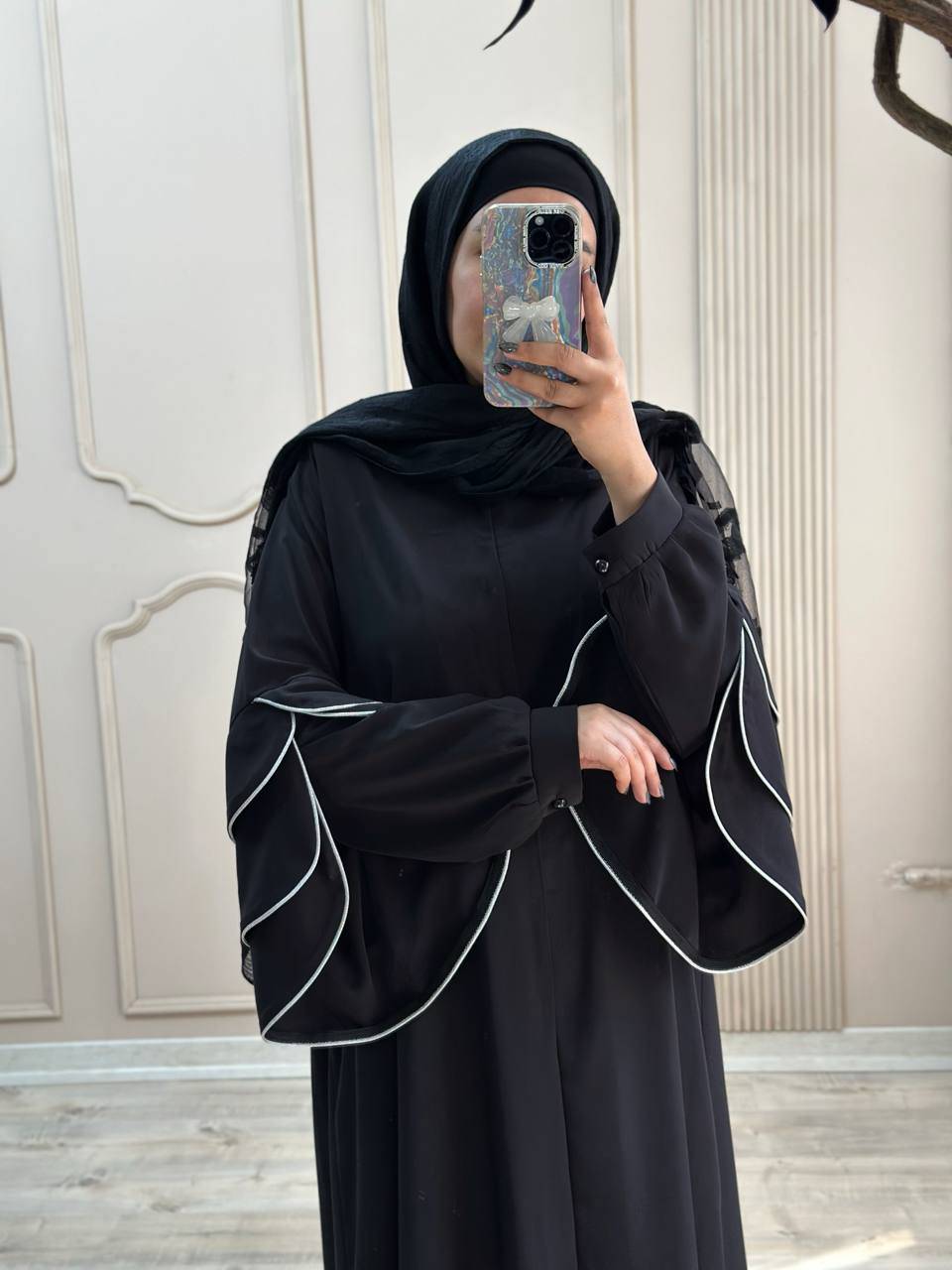 مانتو عبایی زنانه بلند کرپ ندا مشکی g4061